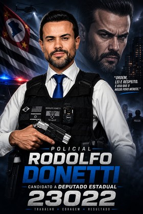 Ordem, lei e respeito — é isso que o nosso povo merece — policial Rodolfo Donetti, candidato a deputado estadual 23022